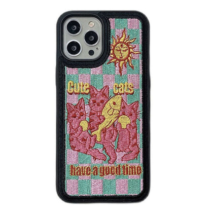 Y2K Cats Embroidery iPhone Case