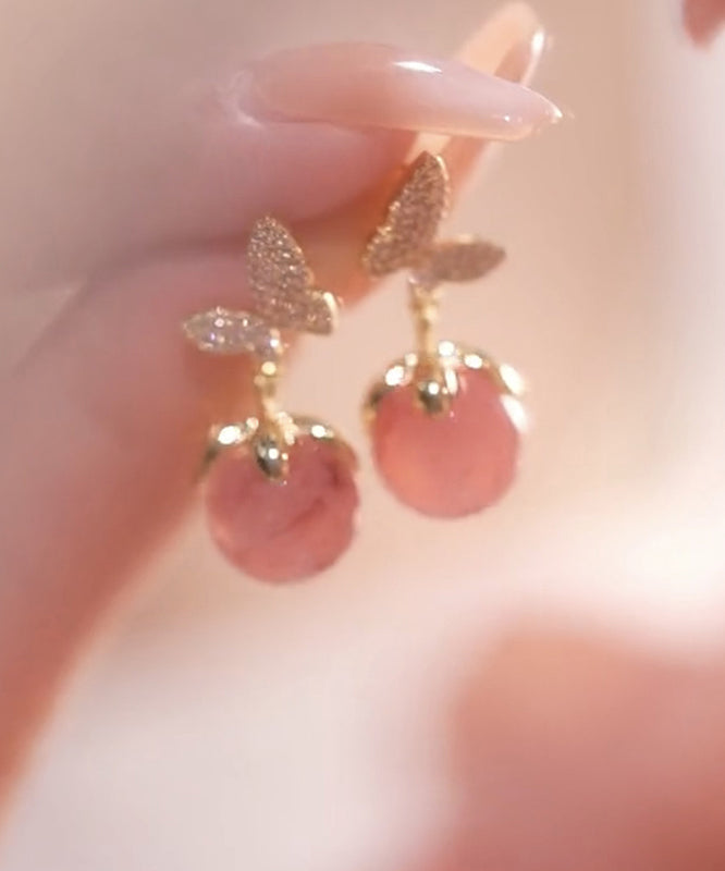 Stone Pink Earrings Cute Eye Stud Alloy Zircon Butterfly Cat