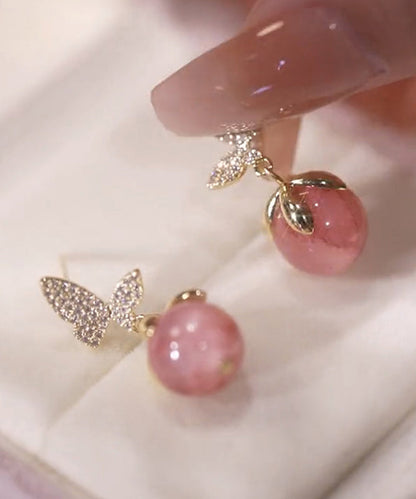 Stone Pink Earrings Cute Eye Stud Alloy Zircon Butterfly Cat