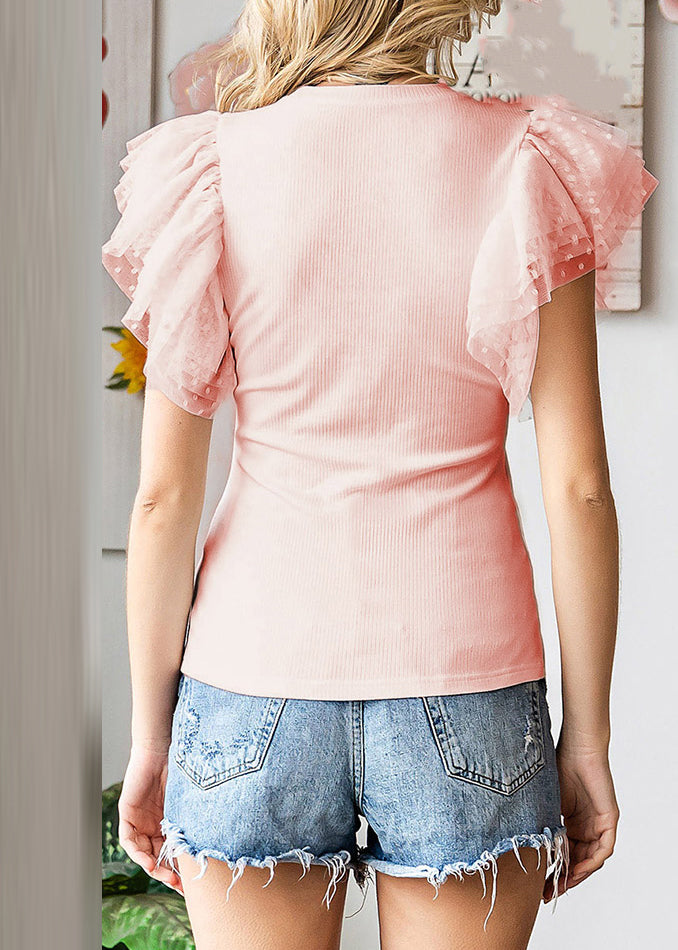 Patchwork Shirts Tulle T Summer Knit Pink Cute