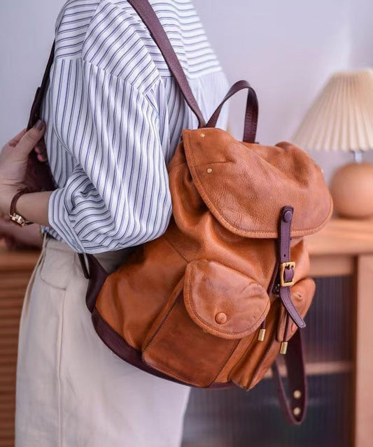 Bag Capacity Large Backpack Pockets DIY Leather Yellow