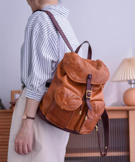 Bag Capacity Large Backpack Pockets DIY Leather Yellow