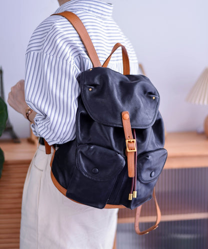 Bag Capacity Large Backpack Pockets DIY Leather Yellow