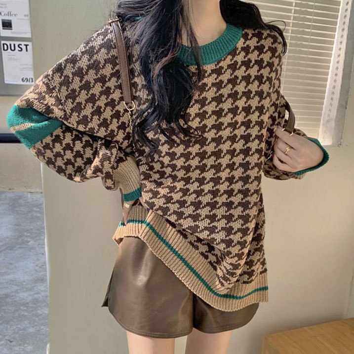 Vintage Casual Check Sweater