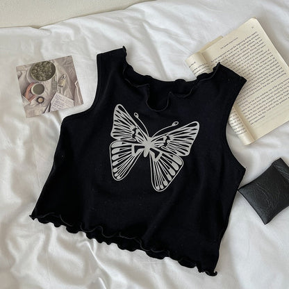 Black Butterfly Crop Tee