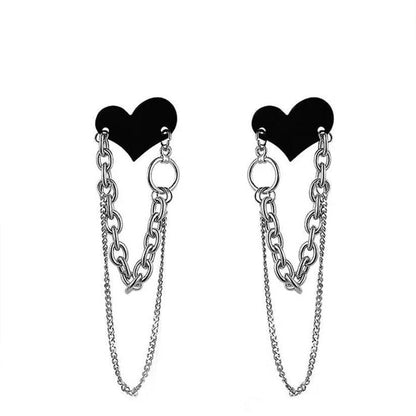 Black Heart Chain Earrings