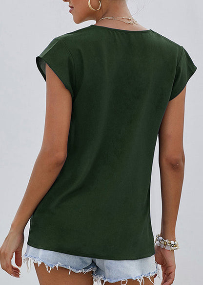 V Shirts Green Patchwork Neck Elegant Summer