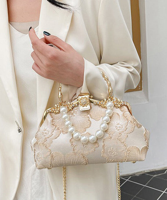 Satin Khaki Zircon Pearl Tote Elegant Handbag