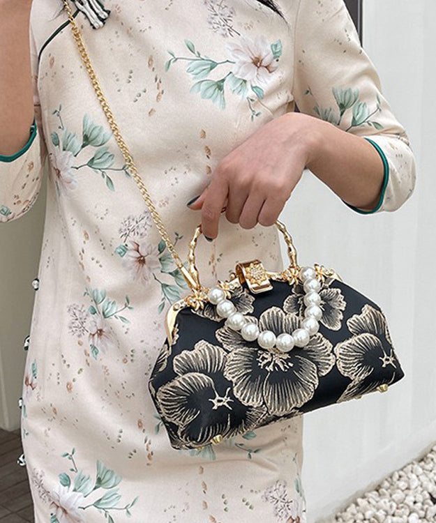 Satin Khaki Zircon Pearl Tote Elegant Handbag