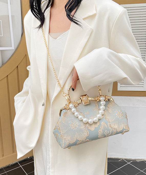 Satin Khaki Zircon Pearl Tote Elegant Handbag