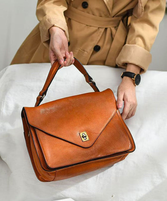 Elegant Tote Leather Orange Solid Durable Handbag