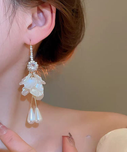 Pearl White Earrings Acrylic Elegant Zircon Copper Drop Tassel Shell