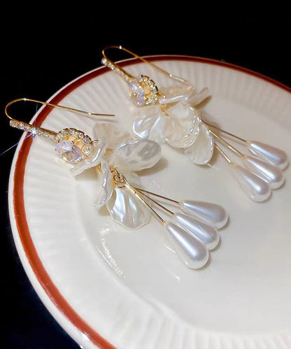 Pearl White Earrings Acrylic Elegant Zircon Copper Drop Tassel Shell