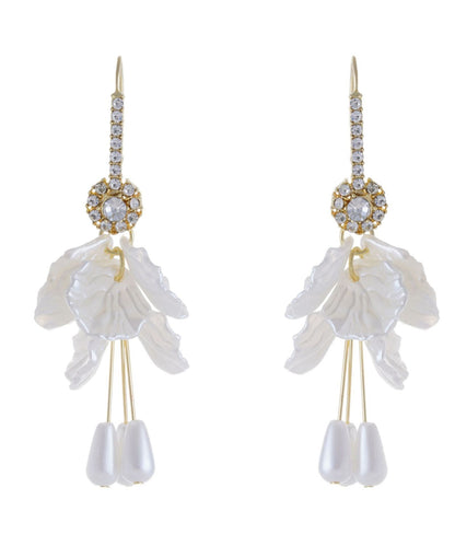 Pearl White Earrings Acrylic Elegant Zircon Copper Drop Tassel Shell