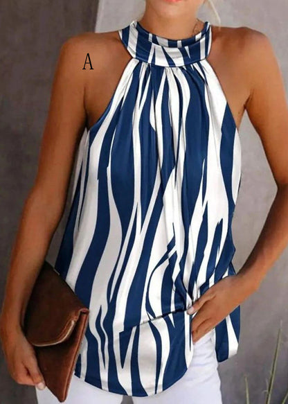 American European Sleeveless Print Halter And Top