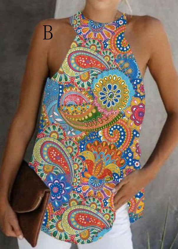 American European Sleeveless Print Halter And Top