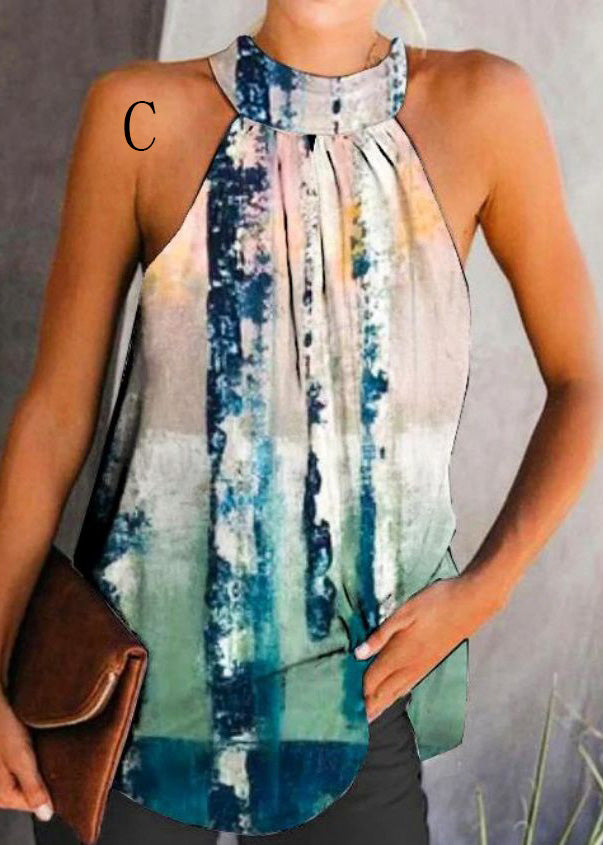 American European Sleeveless Print Halter And Top