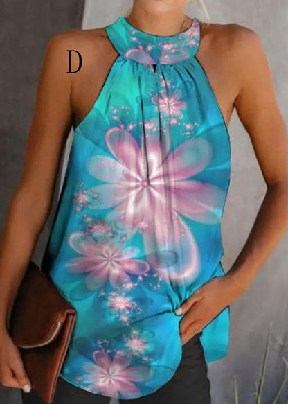 American European Sleeveless Print Halter And Top