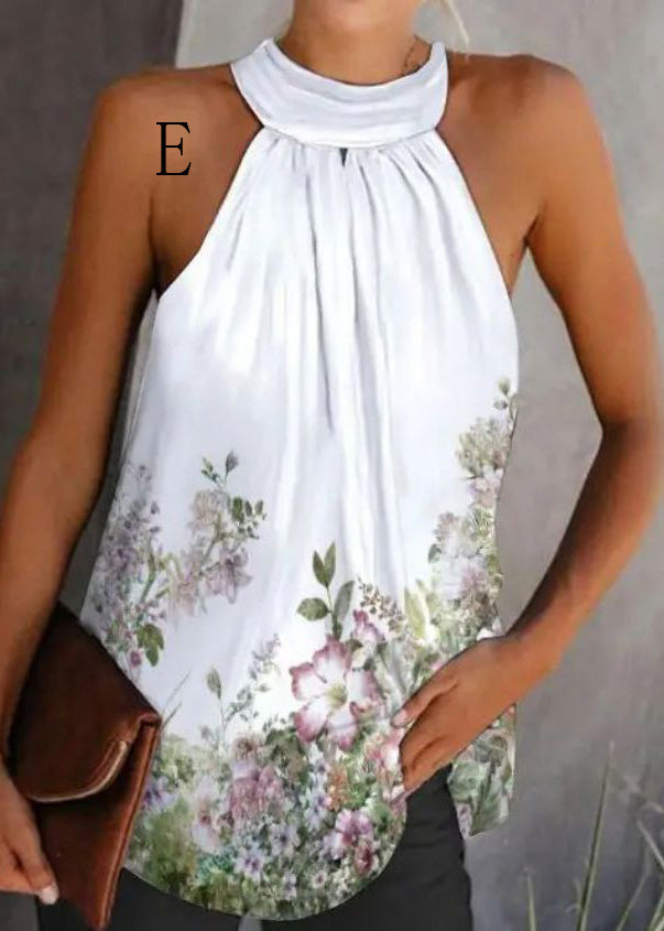 American European Sleeveless Print Halter And Top