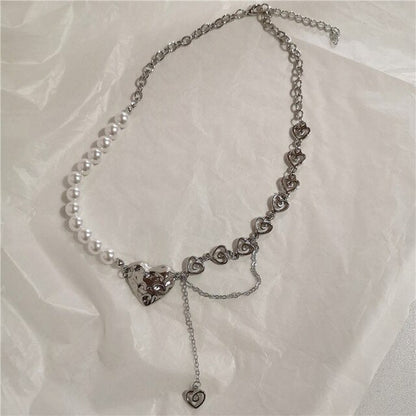 Heart Pearl Chain Necklace