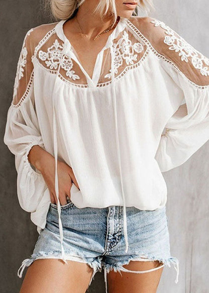 Chiffon Black Lantern Sleeve Floral V Tops Fashion Neck