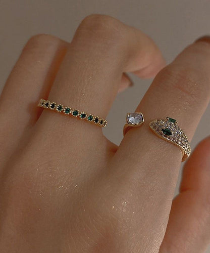 Zircon Fashion Sterling Silver Gold Open Gem Overgild Rings Set Two-Piece Stone