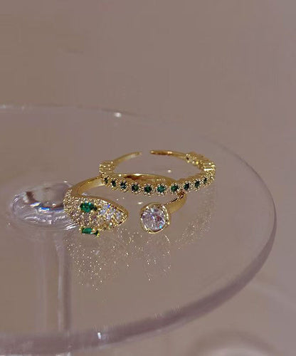 Zircon Fashion Sterling Silver Gold Open Gem Overgild Rings Set Two-Piece Stone
