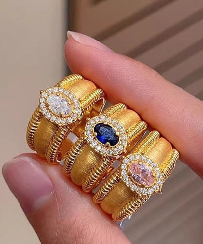 Zircon Rings Sterling Overgild Fashion Open Silver Gold