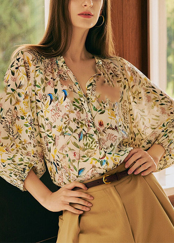 V Print Fashion Neck Sleeve Lantern Shirts