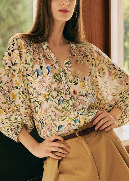 V Print Fashion Neck Sleeve Lantern Shirts