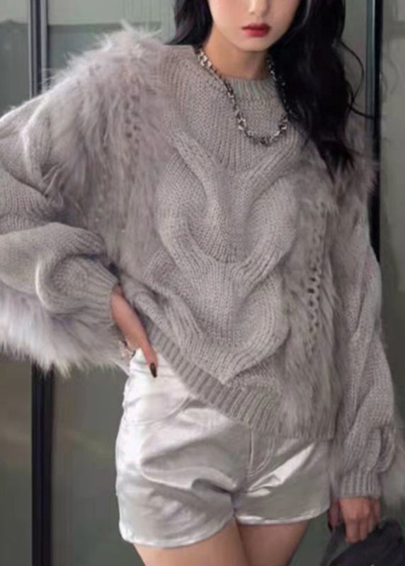 Knit Fluffy O-Neck Fall Sweaters Fashion Fur Fuzzy Cotton Cozy Yellow