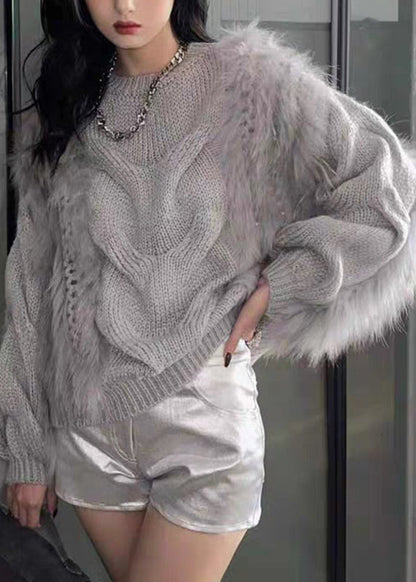 Knit Fluffy O-Neck Fall Sweaters Fashion Fur Fuzzy Cotton Cozy Yellow