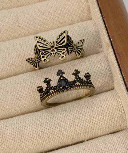 Out Crown Metal Two Butterfly Ancient Fine Hollow Rings Gold Piece Set