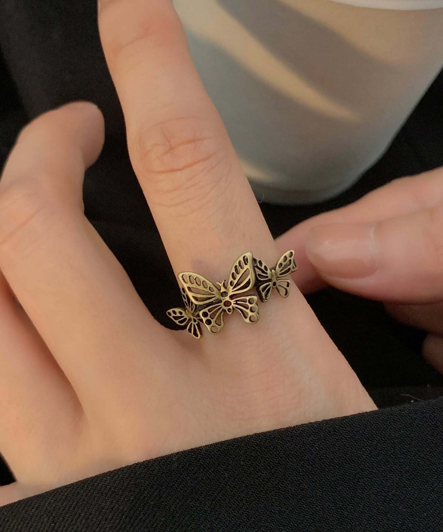 Out Crown Metal Two Butterfly Ancient Fine Hollow Rings Gold Piece Set