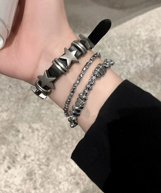 Star Chain Set PU Bracelet Three-Piece Alloy Fine Grey
