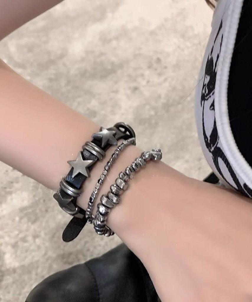 Star Chain Set PU Bracelet Three-Piece Alloy Fine Grey