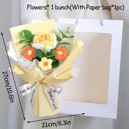 Crochet Homemade Flower Bouquet with Packaging Bag Tulip Flower Wonderland Case