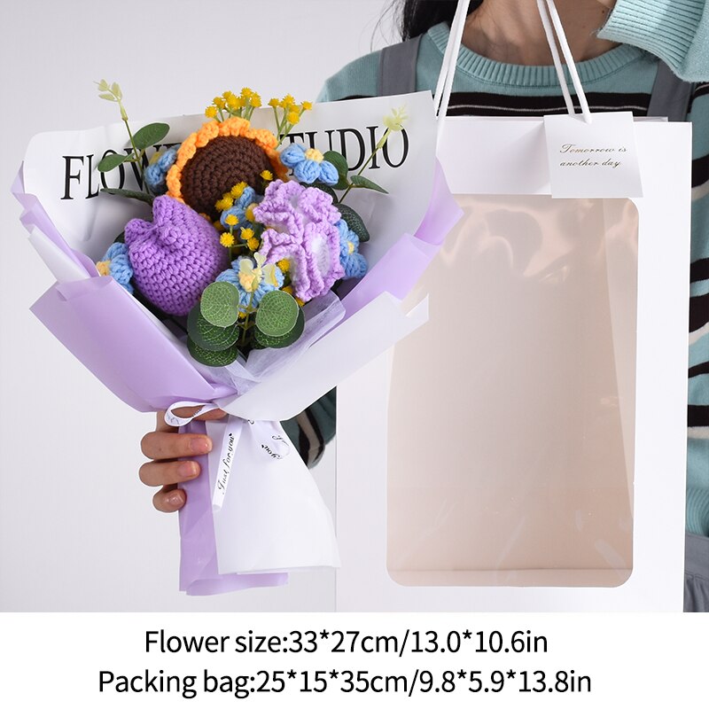 Crochet Homemade Flower Bouquet with Packaging Bag Tulip Flower Wonderland Case