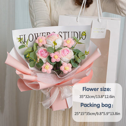 Crochet Homemade Flower Bouquet with Packaging Bag Tulip Flower Wonderland Case