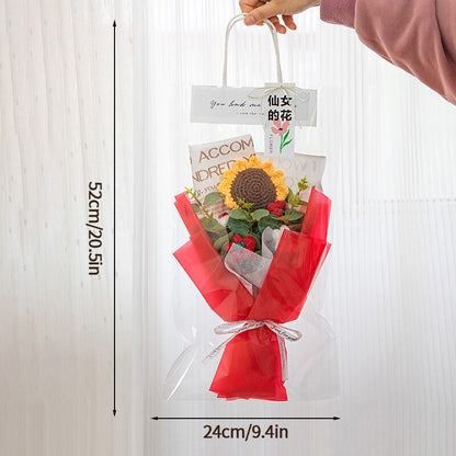 Crochet Homemade Flower Bouquet with Packaging Bag Tulip Flower Wonderland Case