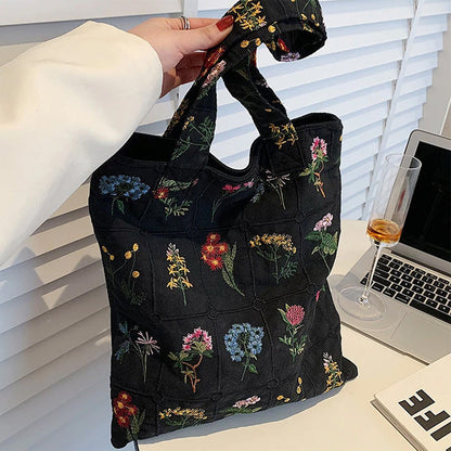 Floral Embroidered Tote Bag