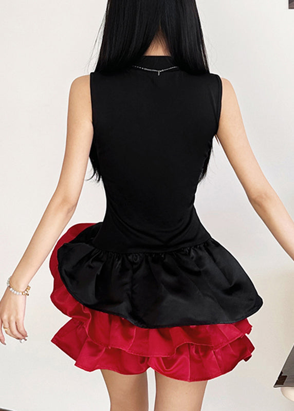 Black Sleeveless Rose French Floral Dresses Mid