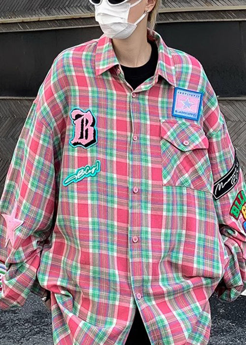 Men Plaid French Spring Navy Cotton Shirt Pockets