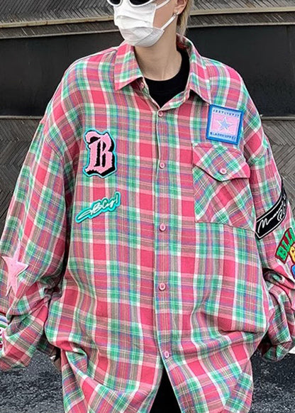 Men Plaid French Spring Navy Cotton Shirt Pockets