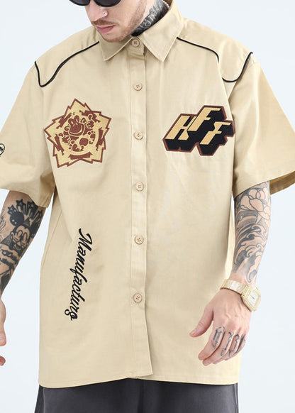 Mens Shirts Yellow Print Peter Cotton Collar French Pan Summer