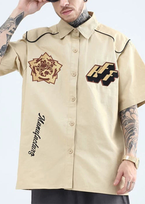 Mens Shirts Yellow Print Peter Cotton Collar French Pan Summer