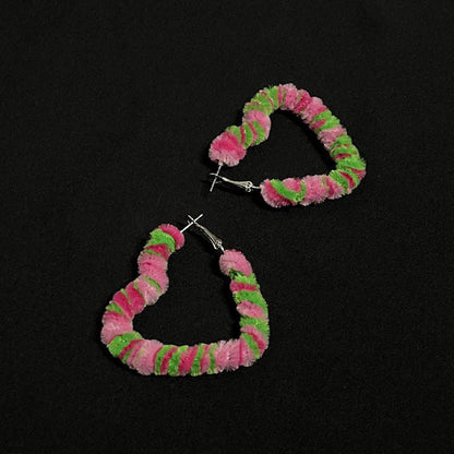 Fuzzy Heart Hoop Earrings