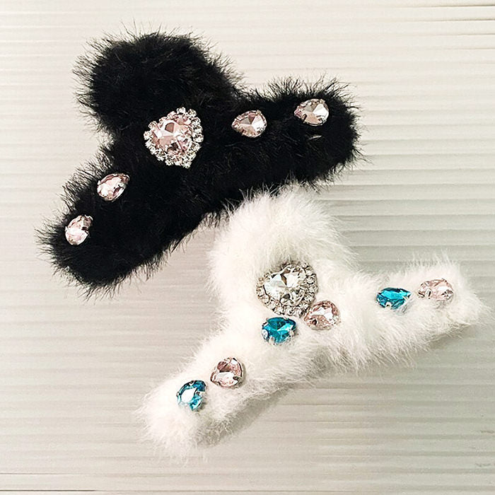 Fuzzy Rhinestone Hair Claw