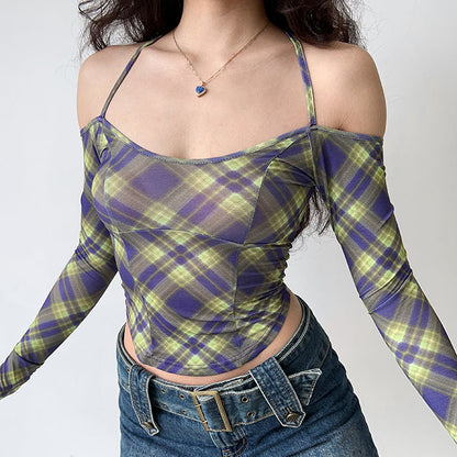 Sexy Plaid Around Halter Top