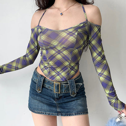 Sexy Plaid Around Halter Top